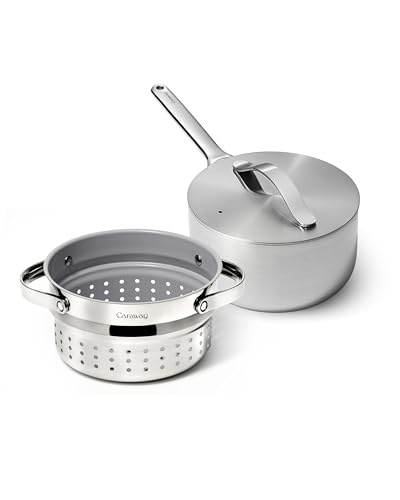 Casserole 3 L Caraway avec cuiseur vapeur en acier inoxydable 5 couches