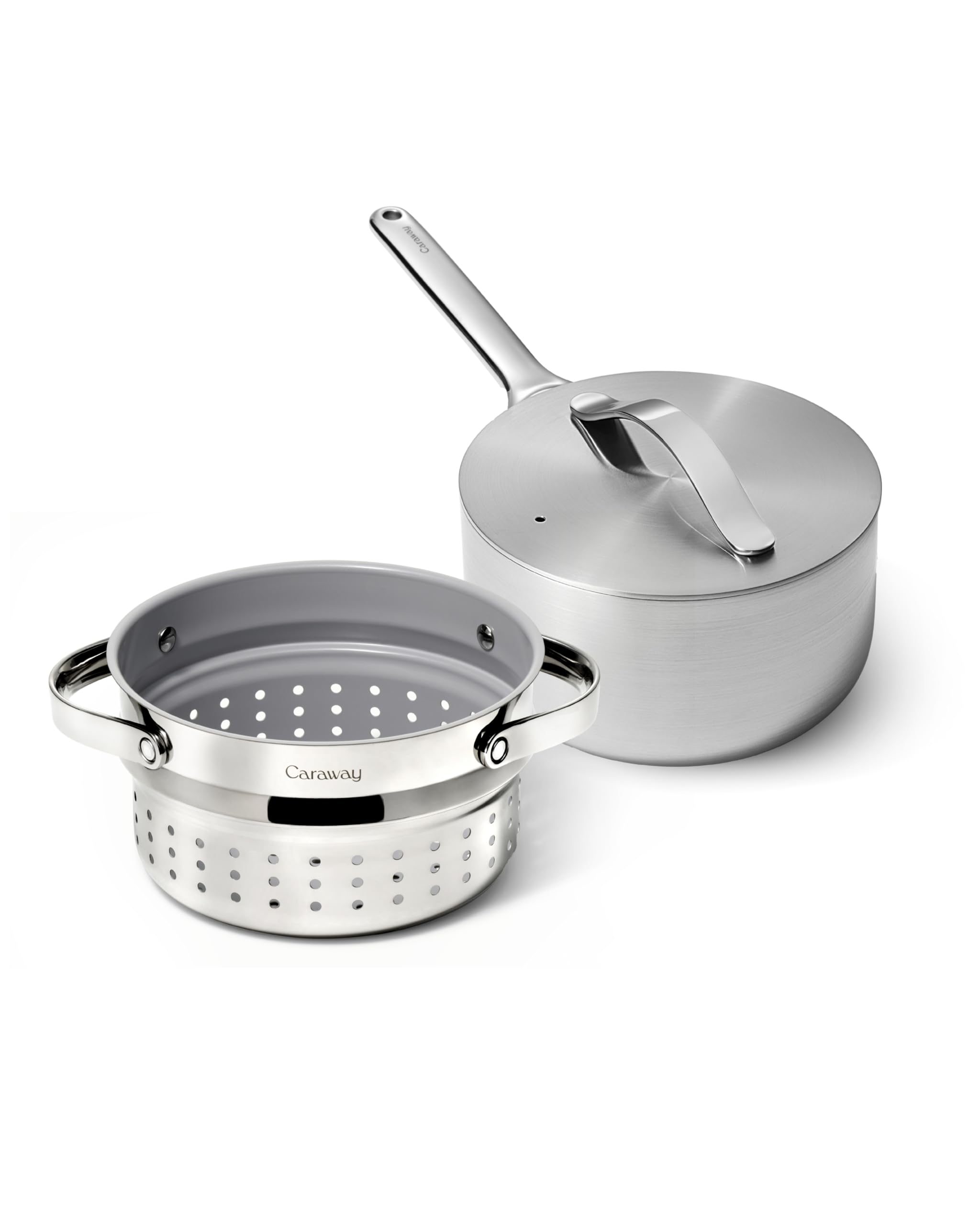 Casserole 3 L Caraway avec cuiseur vapeur en acier inoxydable 5 couches