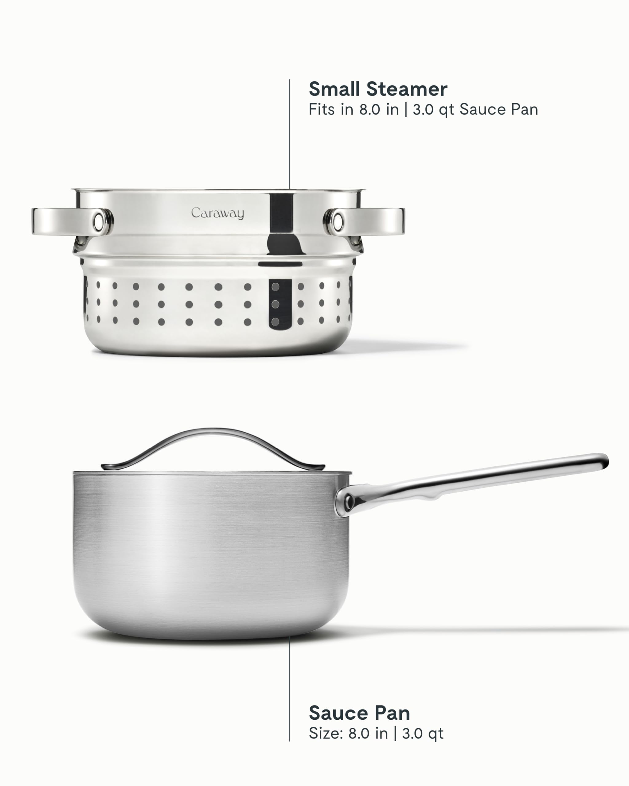 Casserole 3 L Caraway avec cuiseur vapeur en acier inoxydable 5 couches