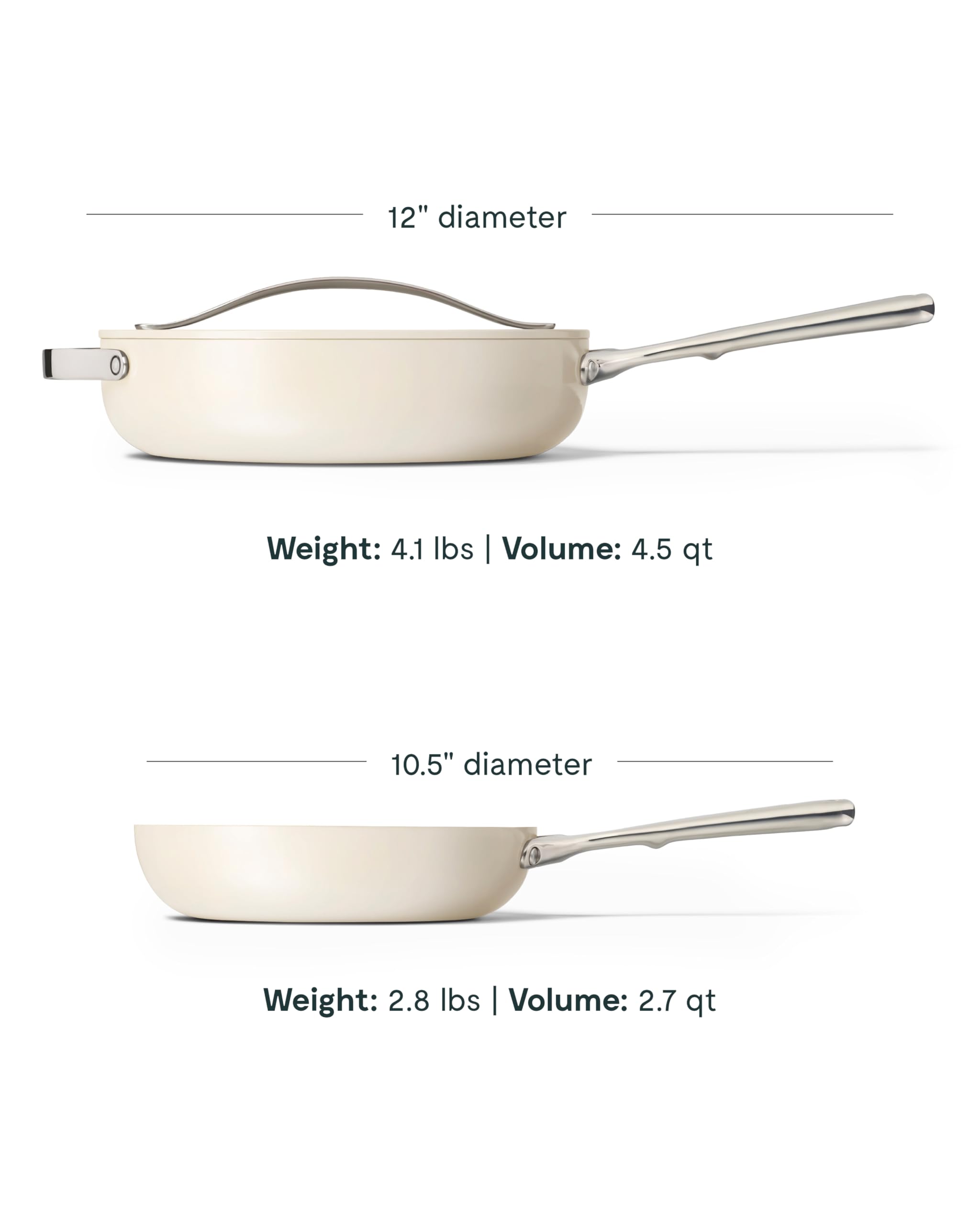 Duo Poêle et Sauteuse Caraway — 26,7 cm et 30,5 cm — Revêtement céramique non toxique — Crème