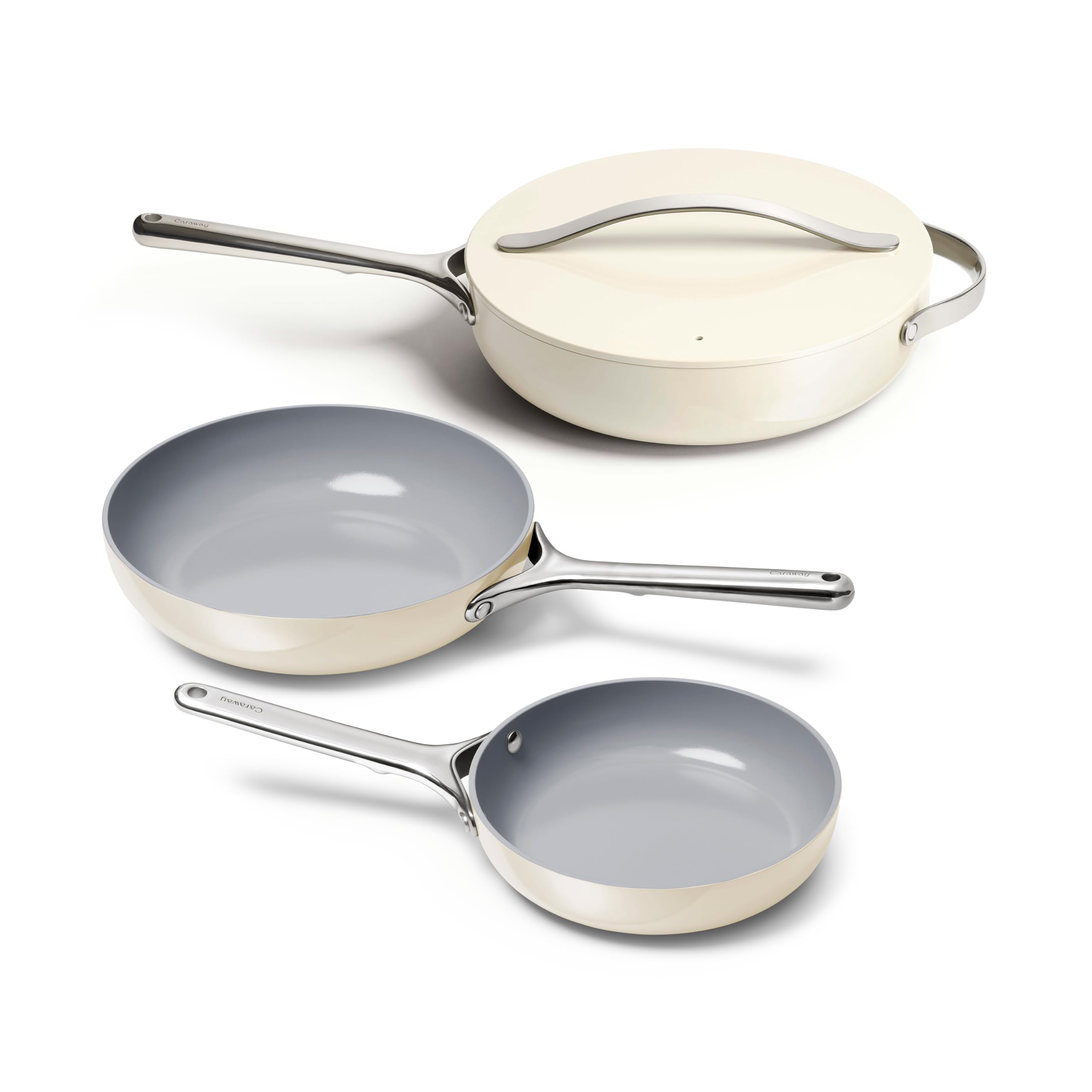 Duo Poêle et Sauteuse Caraway — 26,7 cm et 30,5 cm — Revêtement céramique non toxique — Crème