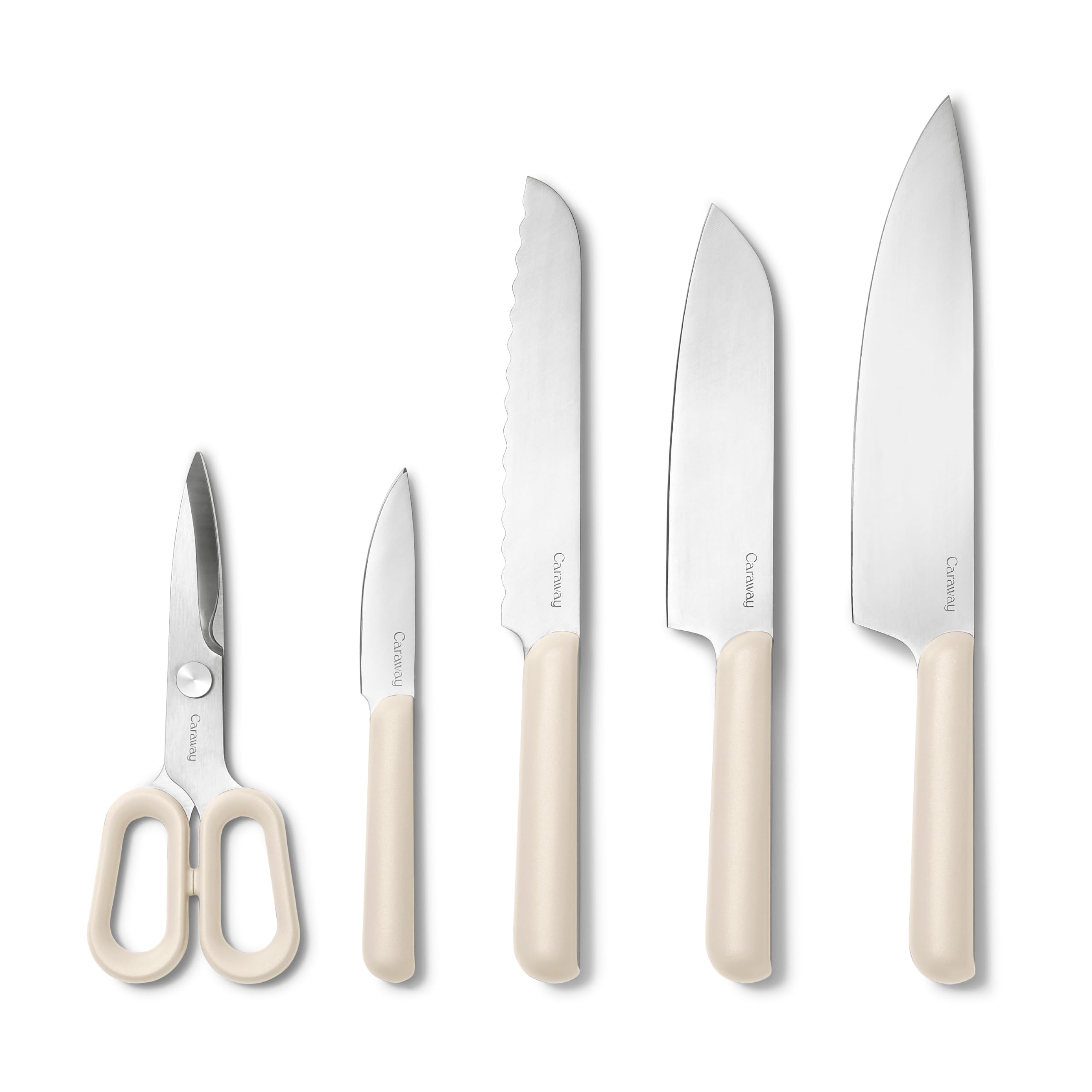 Ensemble de 5 Couteaux Caraway — Lames en Acier Allemand — Crème