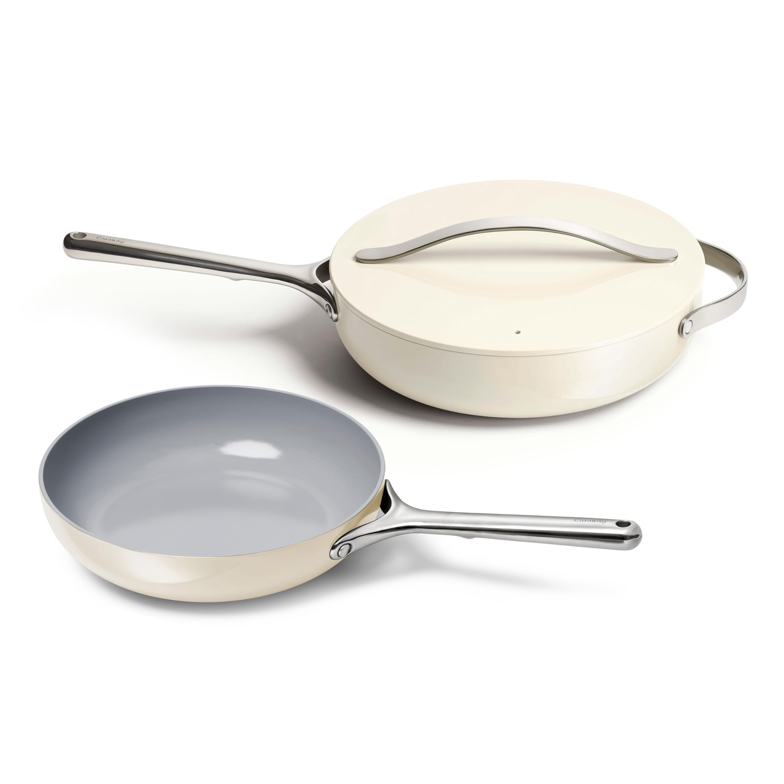 Duo Poêle et Sauteuse Caraway — 26,7 cm et 30,5 cm — Revêtement céramique non toxique — Crème