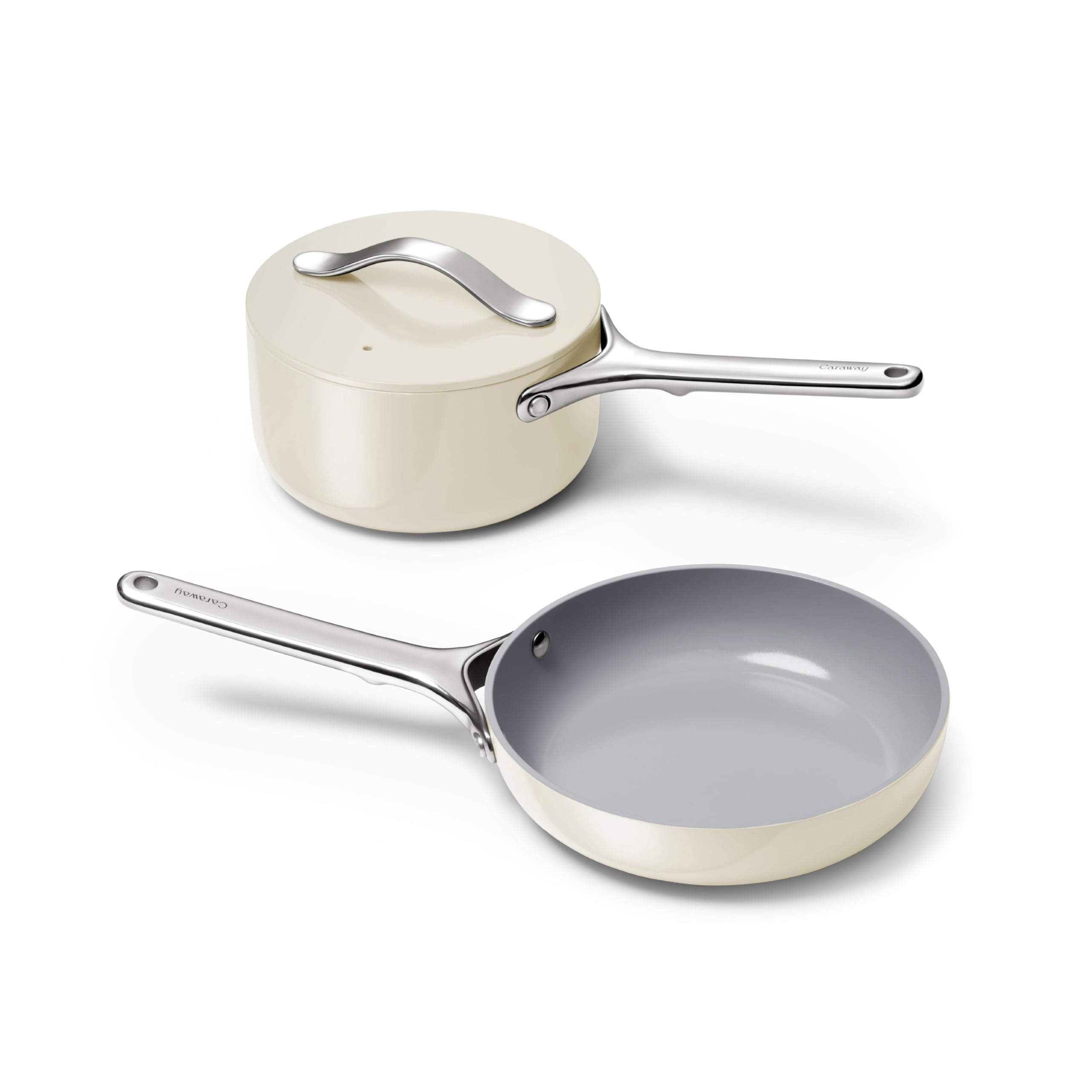 Mini ensemble de cuisson Caraway — Poêle (1,05 L, 20 cm) et casserole (1,75 L) avec support de rangement