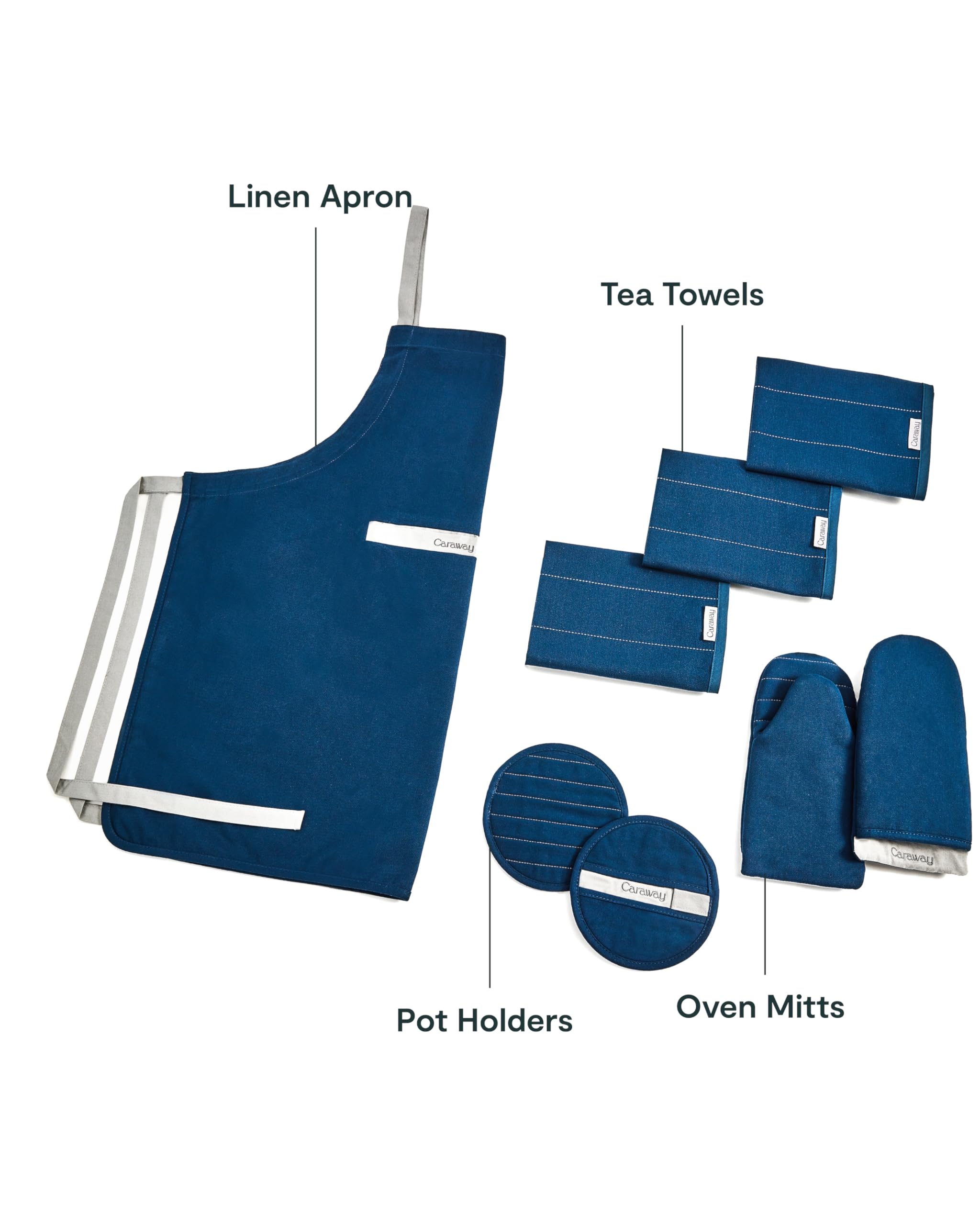 Caraway Lot de Linge de Cuisine — Tablier, Maniques, Gants de Four & Torchons — 100% Coton Biologique