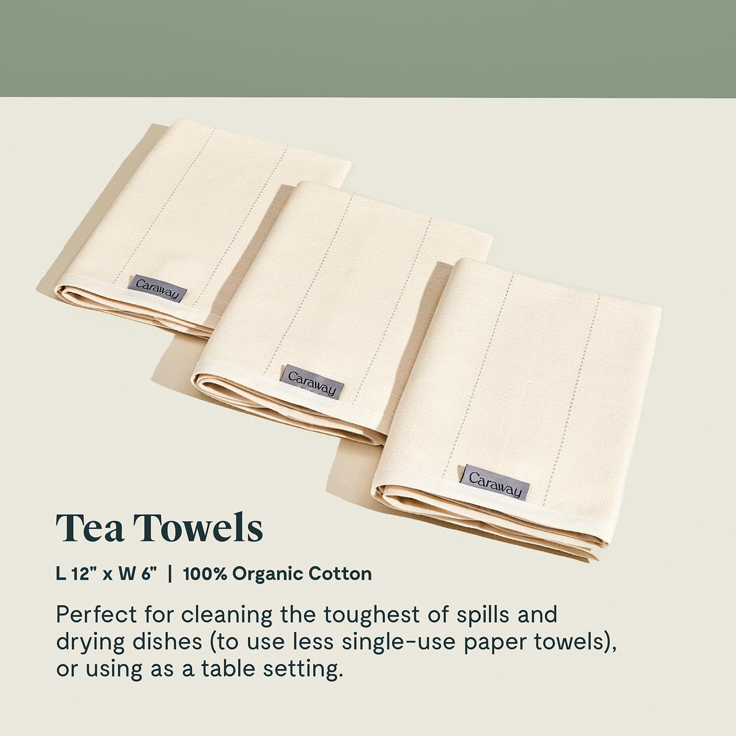 Torchons de cuisine Caraway — Lot de 3 en coton biologique 100 %, haute absorption, sans peluche, taille extra-large (Cream)