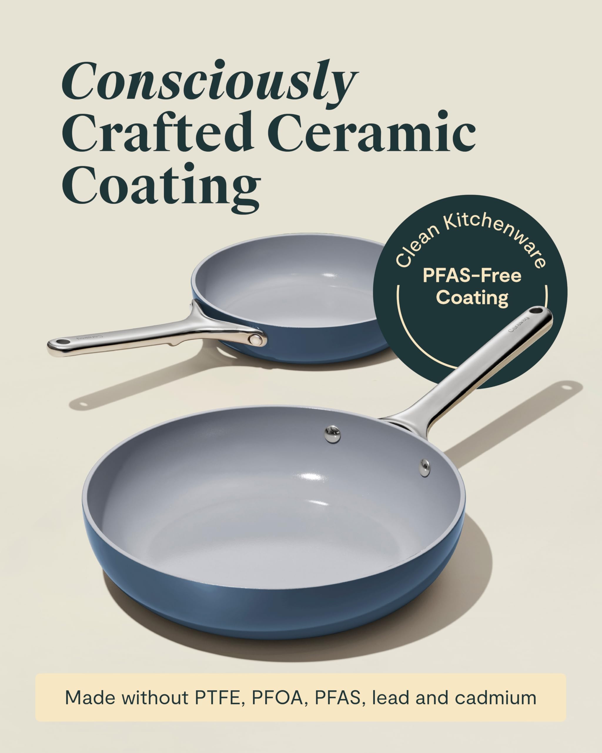 Caraway Poêle en céramique antiadhésive (2,7 L, 26,7 cm) - Crème