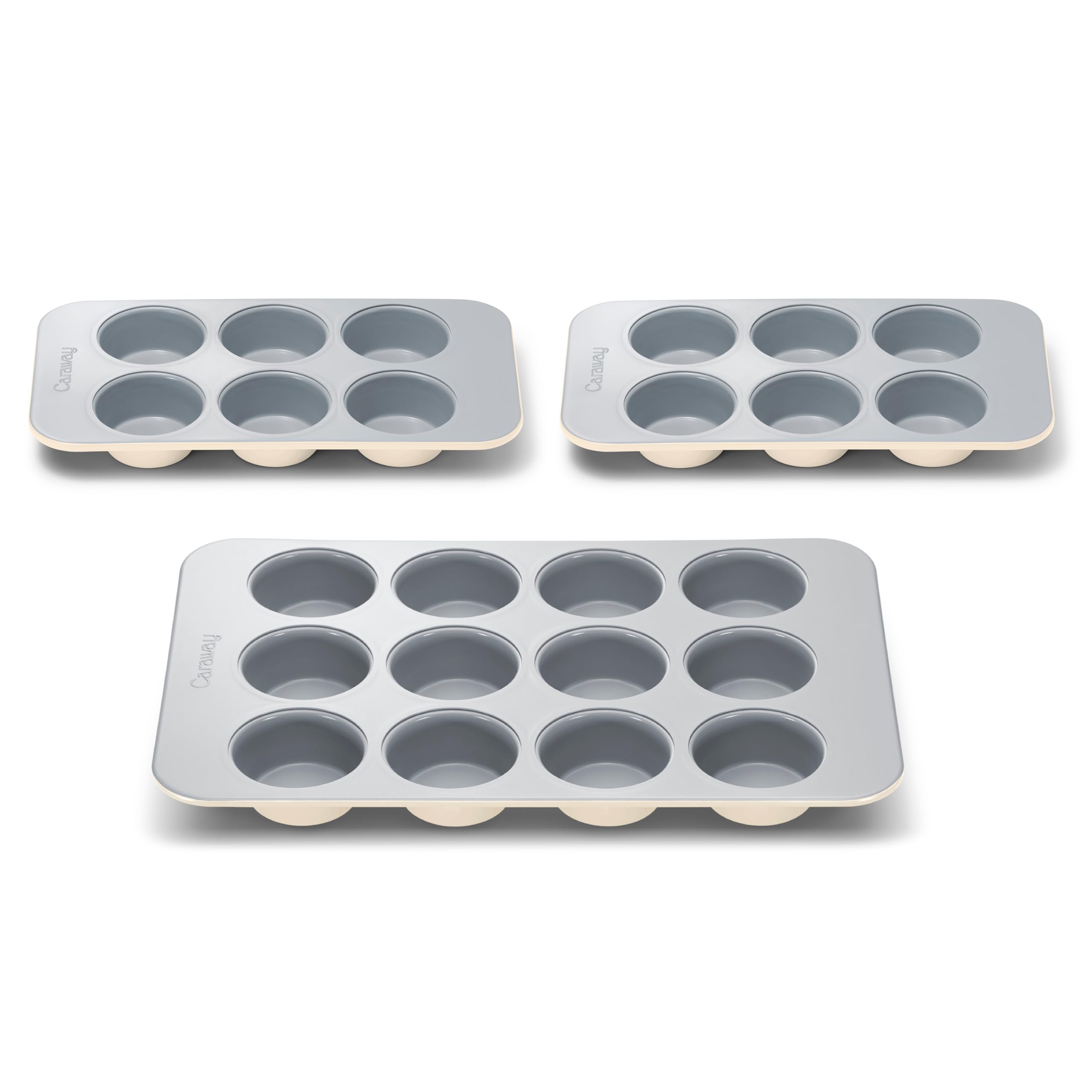 Caraway Moule à muffins en céramique antiadhésive – Set de 3 plaques (2x 6 alvéoles + 1x 12 alvéoles) – Crème