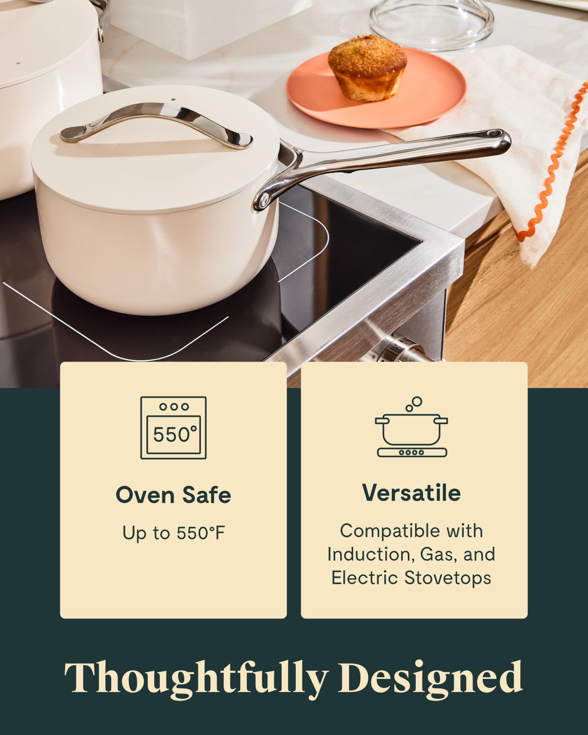 Casserole Caraway 3 L avec couvercle — antiadhésive céramique, inox