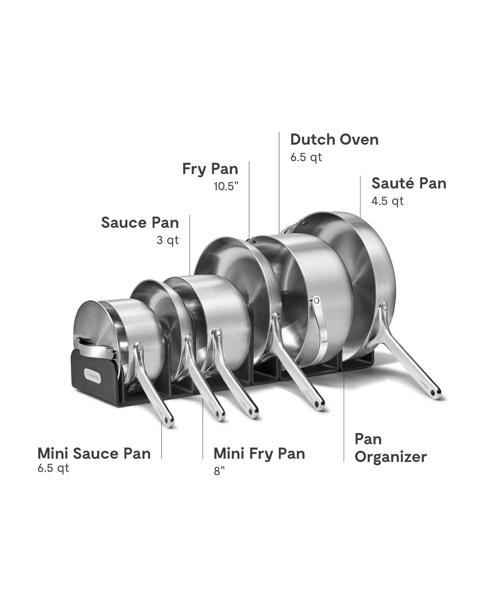 Caraway Batterie de Cuisine Deluxe Inox 16 Pièces — 5 Plis, Casseroles, Poêles, Couvercles, Range-couvercles