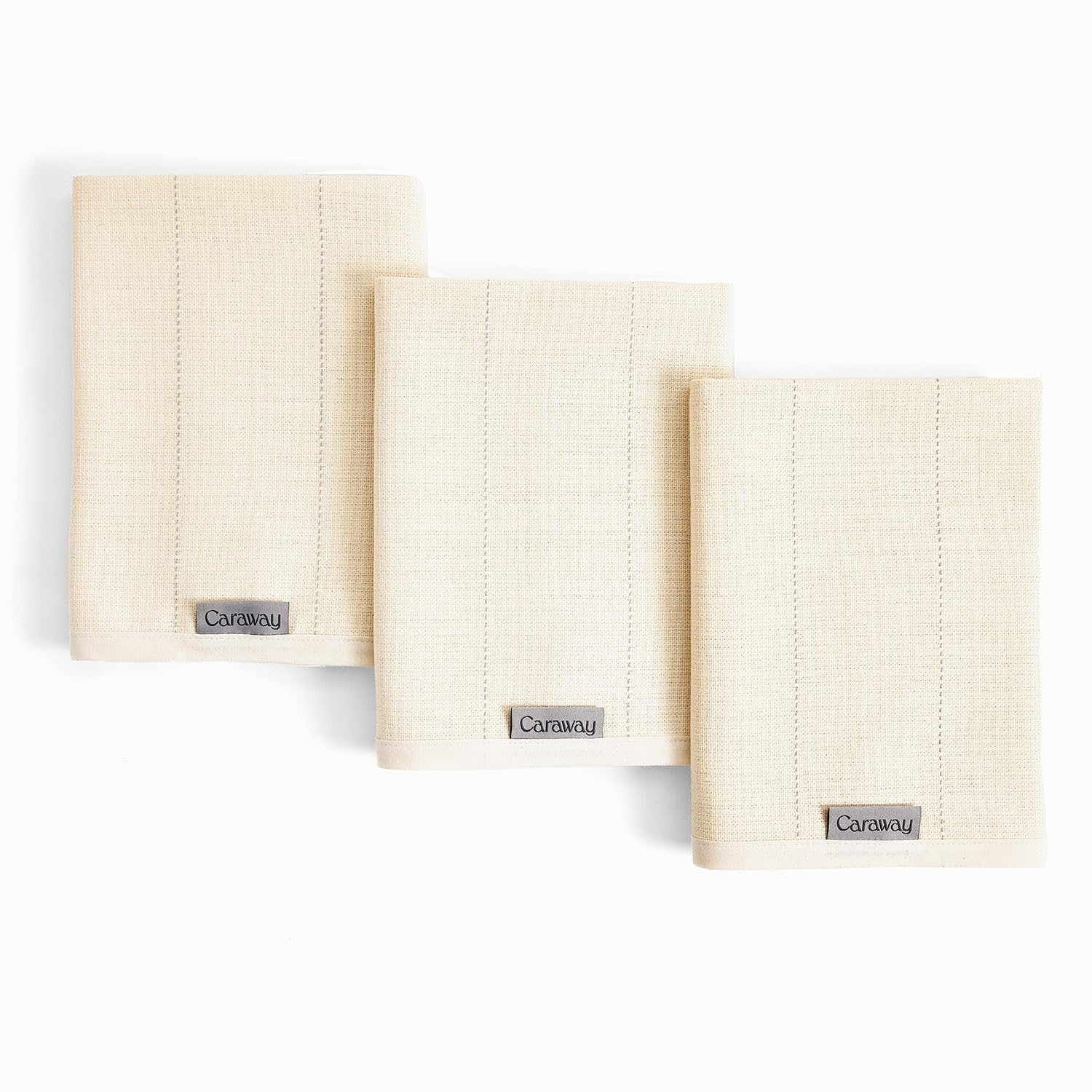 Torchons de cuisine Caraway — Lot de 3 en coton biologique 100 %, haute absorption, sans peluche, taille extra-large (Cream)