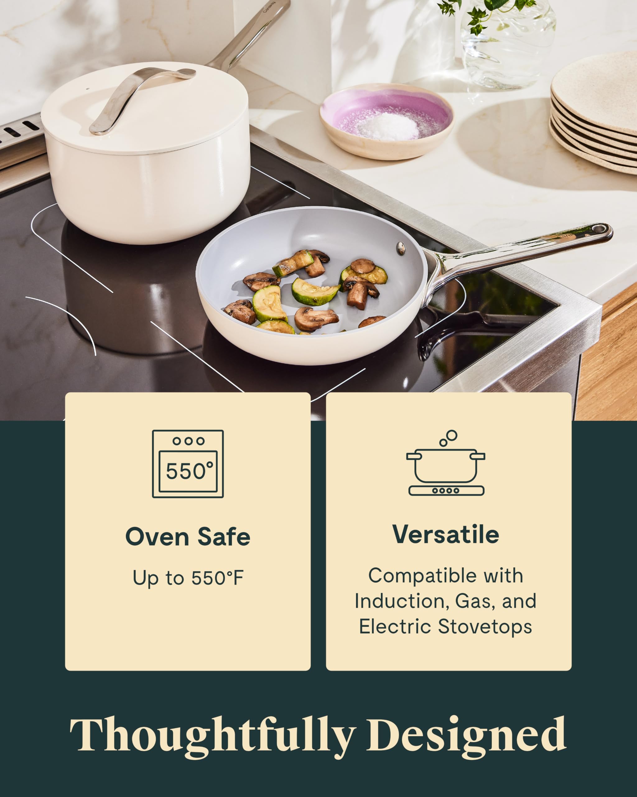 Mini ensemble de cuisson Caraway — Poêle (1,05 L, 20 cm) et casserole (1,75 L) avec support de rangement