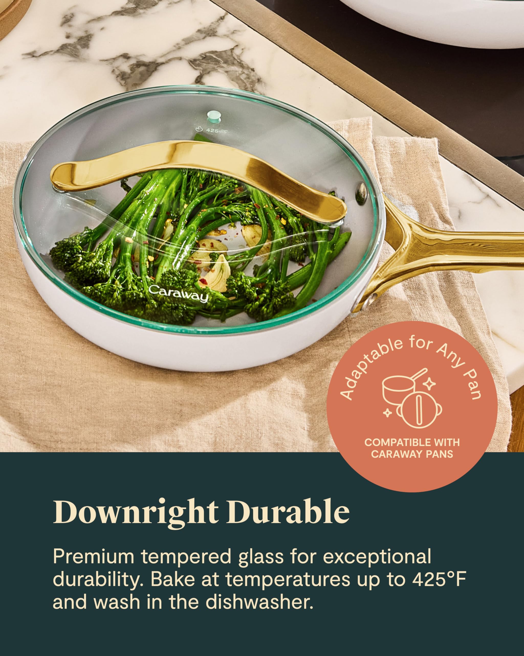 Couvercle en verre trempé 17,8 cm — Or — Compatible avec les poêles et casseroles Caraway