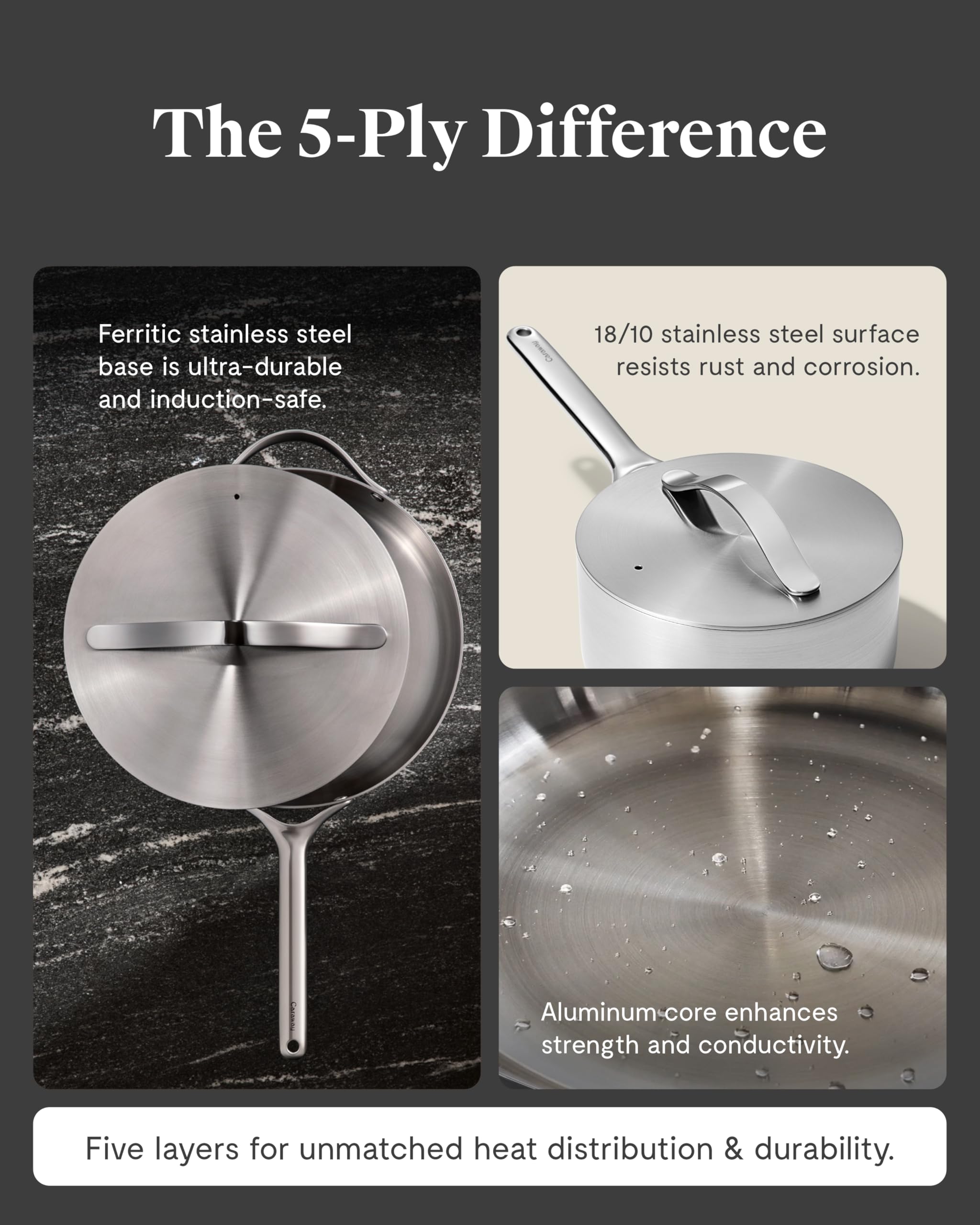 Casserole en inox Caraway 3 Qt (5 plis) – Sans toxiques