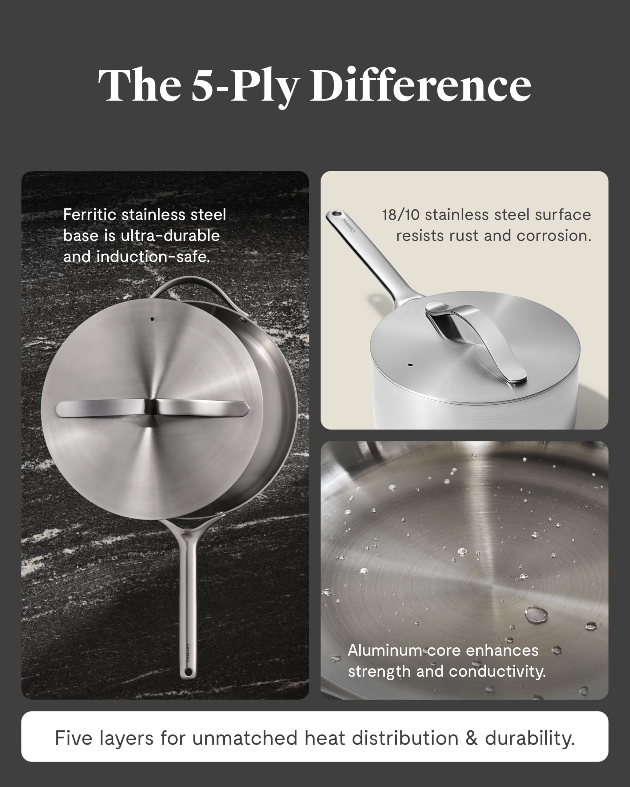 Casserole 3 L Caraway avec cuiseur vapeur en acier inoxydable 5 couches