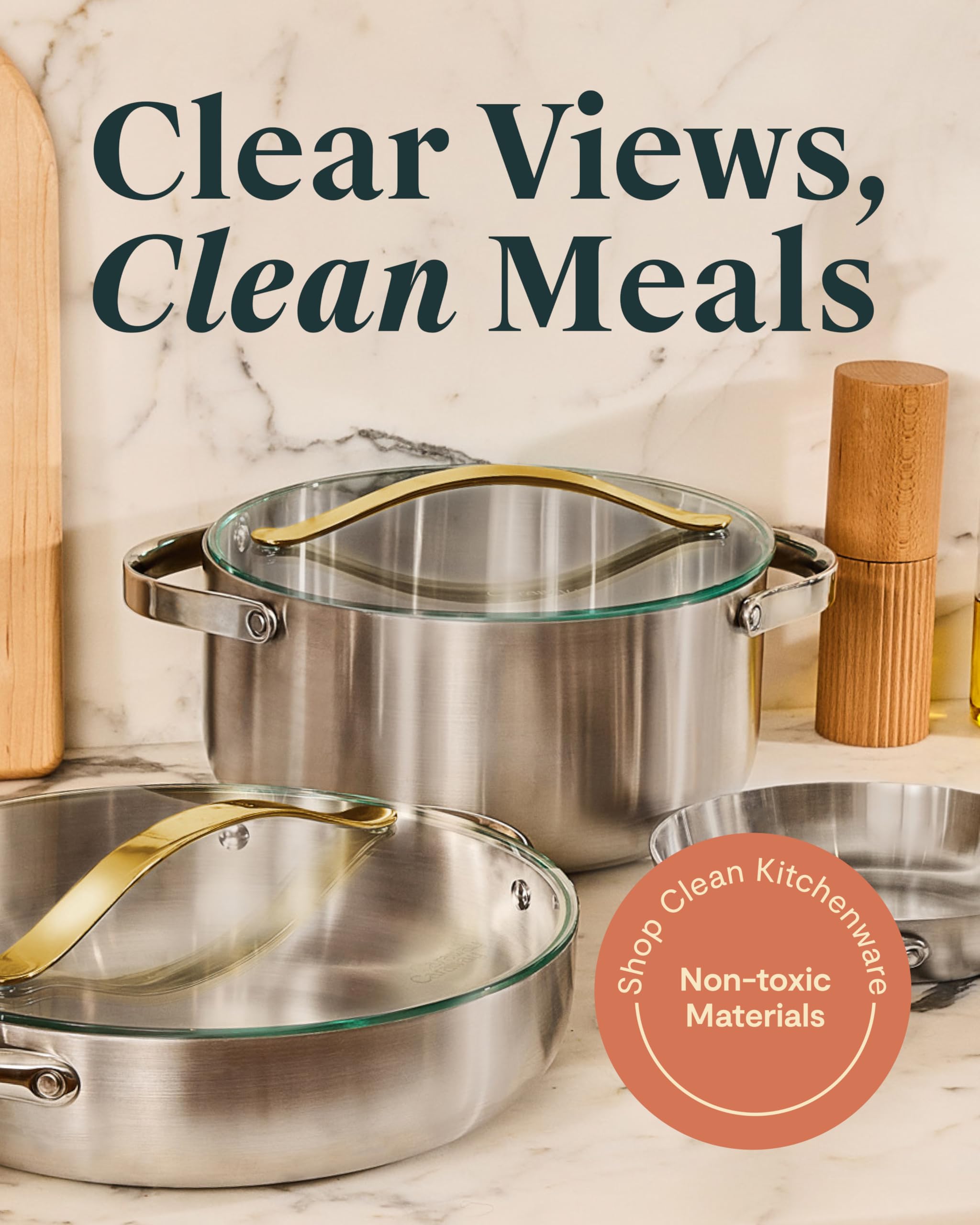 Couvercle en verre trempé 17,8 cm — Or — Compatible avec les poêles et casseroles Caraway