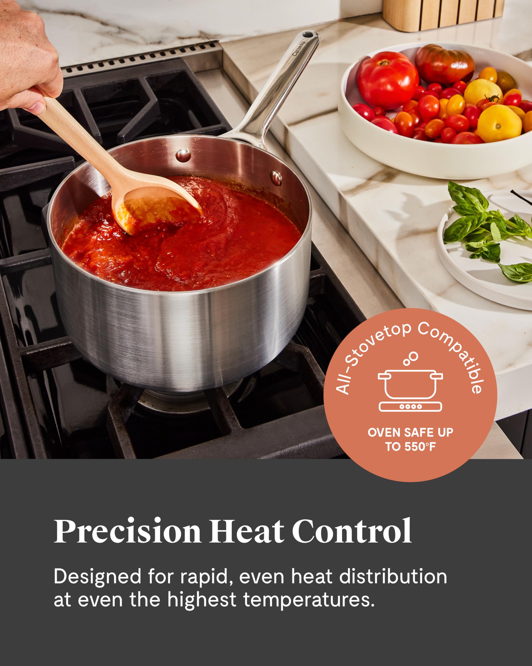 Casserole en inox Caraway 3 Qt (5 plis) – Sans toxiques