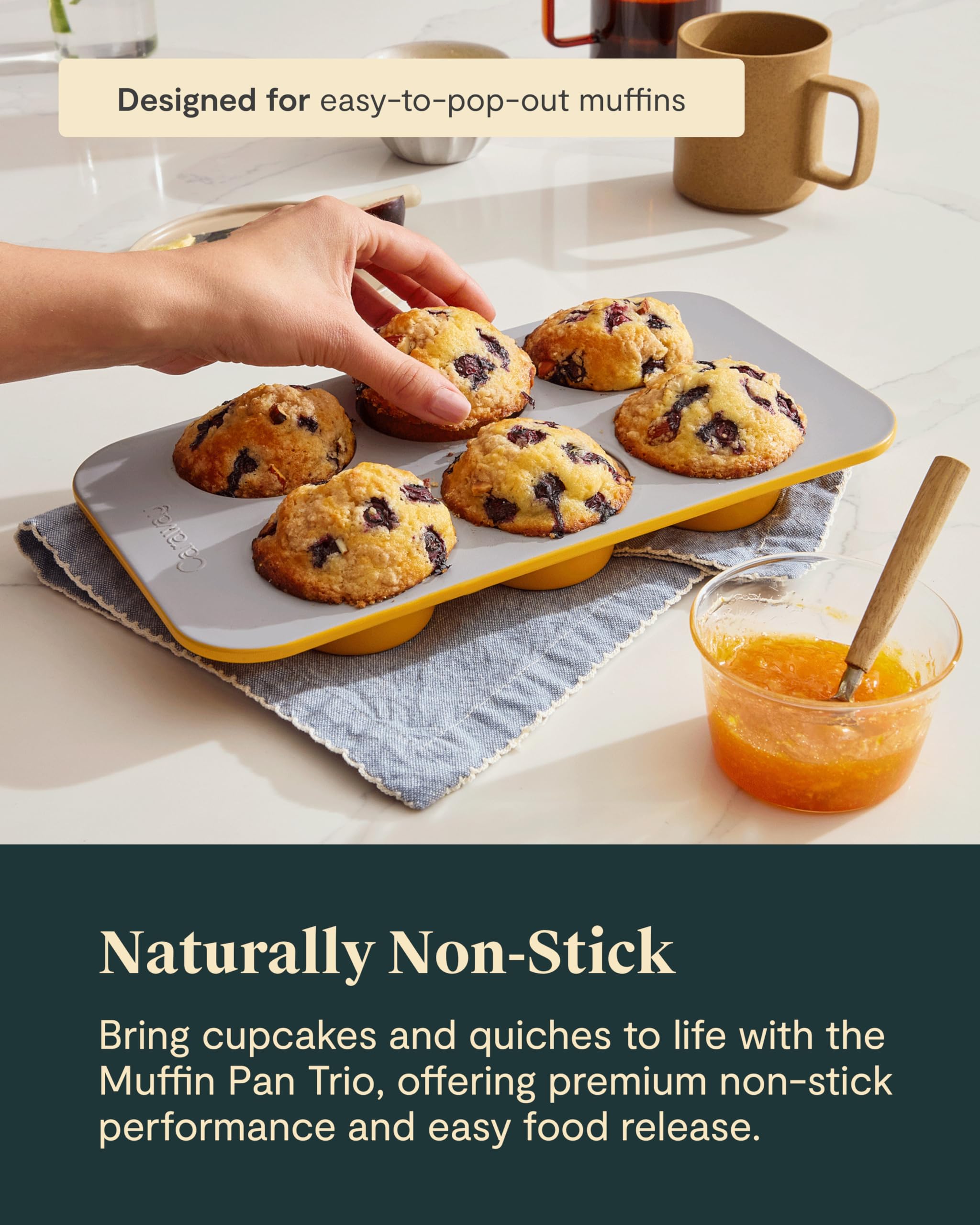 Caraway Moule à muffins en céramique antiadhésive – Set de 3 plaques (2x 6 alvéoles + 1x 12 alvéoles) – Crème
