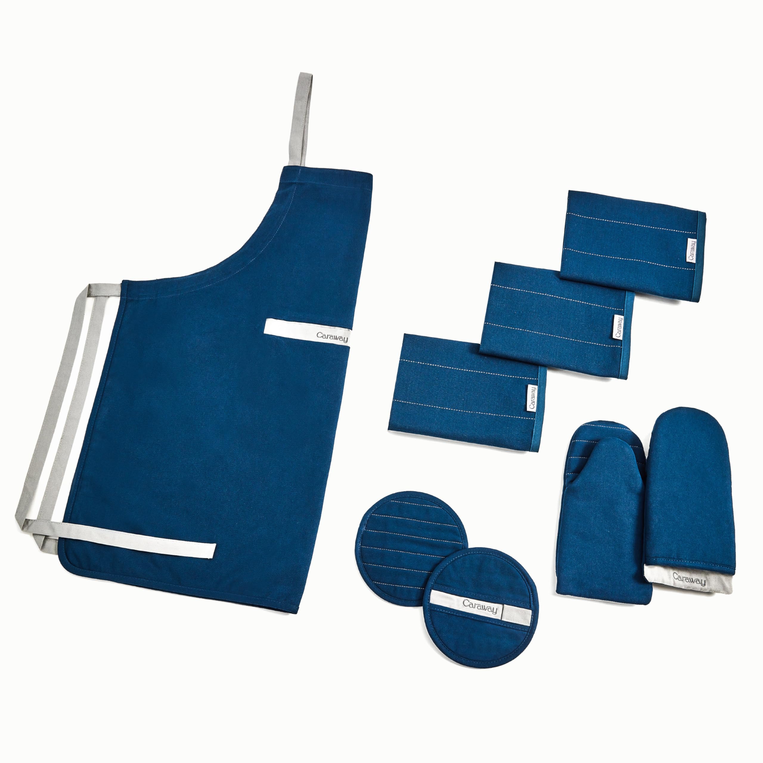Caraway Lot de Linge de Cuisine — Tablier, Maniques, Gants de Four & Torchons — 100% Coton Biologique