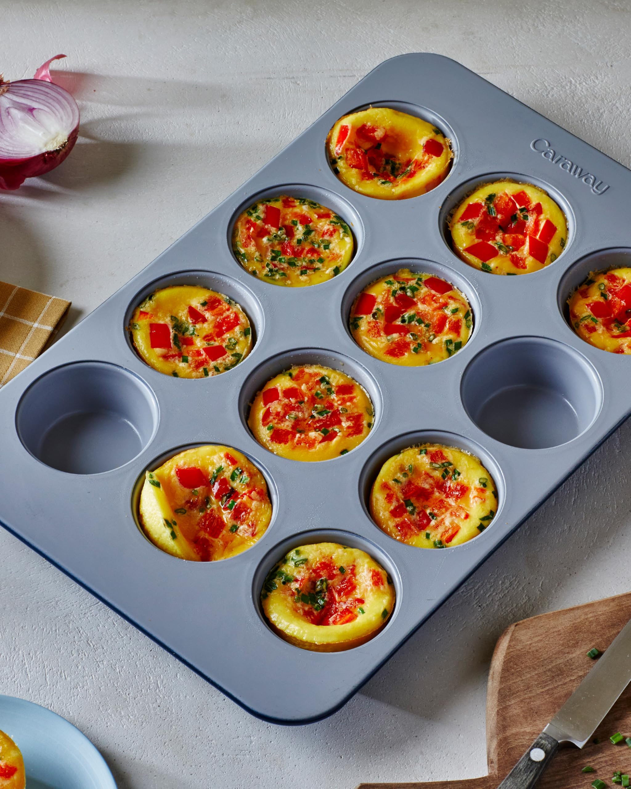 Caraway Moule à muffins en céramique antiadhésive – Set de 3 plaques (2x 6 alvéoles + 1x 12 alvéoles) – Crème