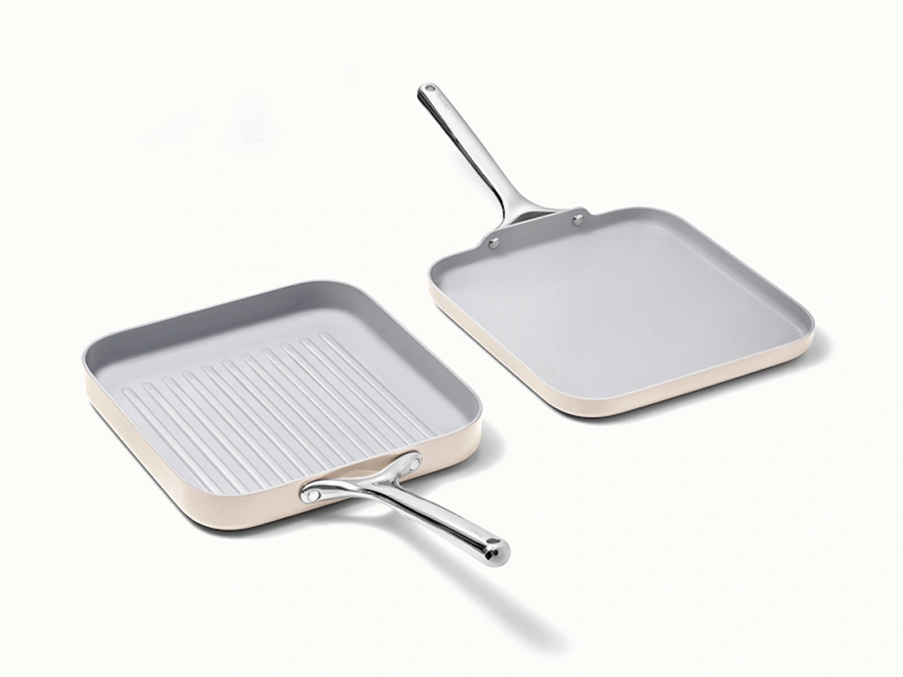Caraway Duo de poêles carrées — Poêle grill et poêle plate avec revêtement céramique