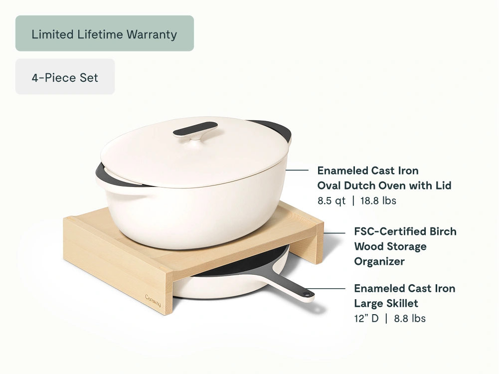 Caraway Duo fonte émaillée grande – poêle 30 cm et cocotte ovale 8,5 L