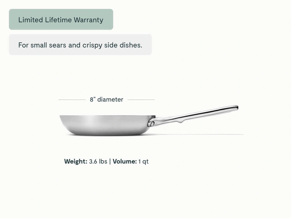 Poêle mini 20 cm (8 po) Caraway en acier inoxydable 5 plis — Compatible toutes cuissons, garantie à vie