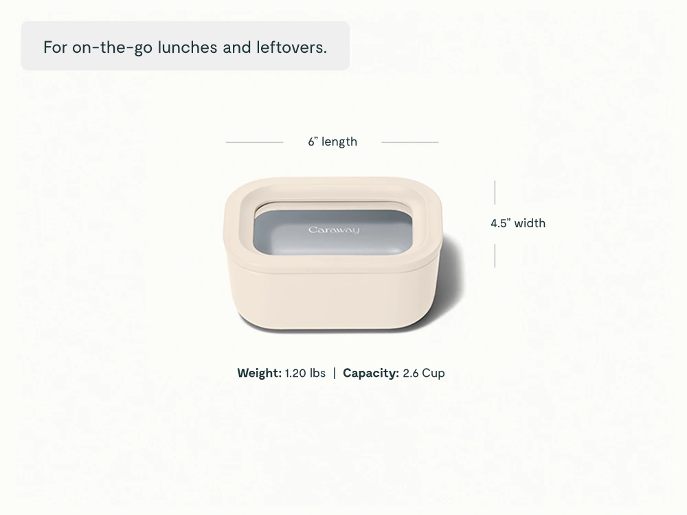 Mini contenant rectangulaire Caraway — 2,6 tasses, en verre avec revêtement céramique