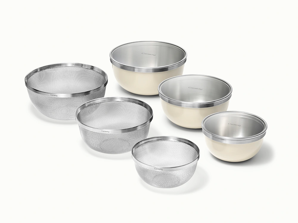 Set de bols mélangeurs et passoires Caraway — 9 pièces, acier inoxydable