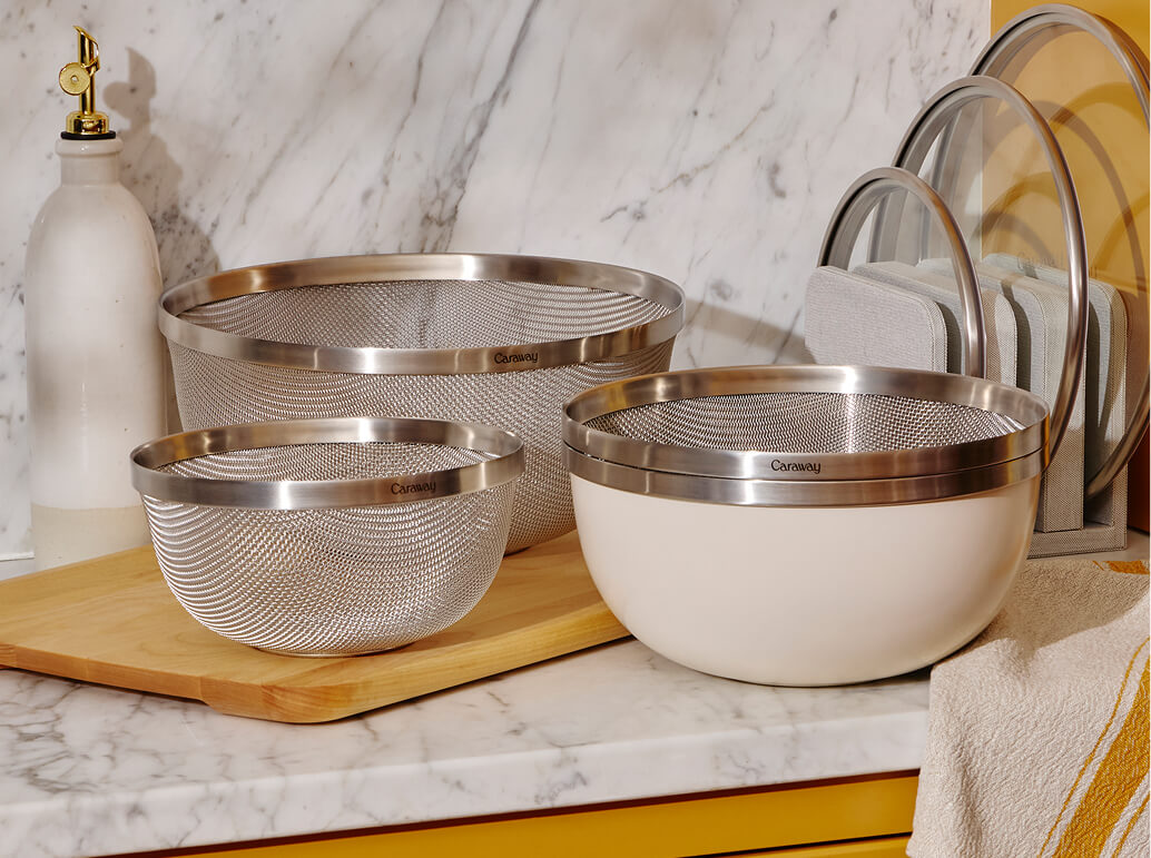 Set de bols mélangeurs et passoires Caraway — 9 pièces, acier inoxydable