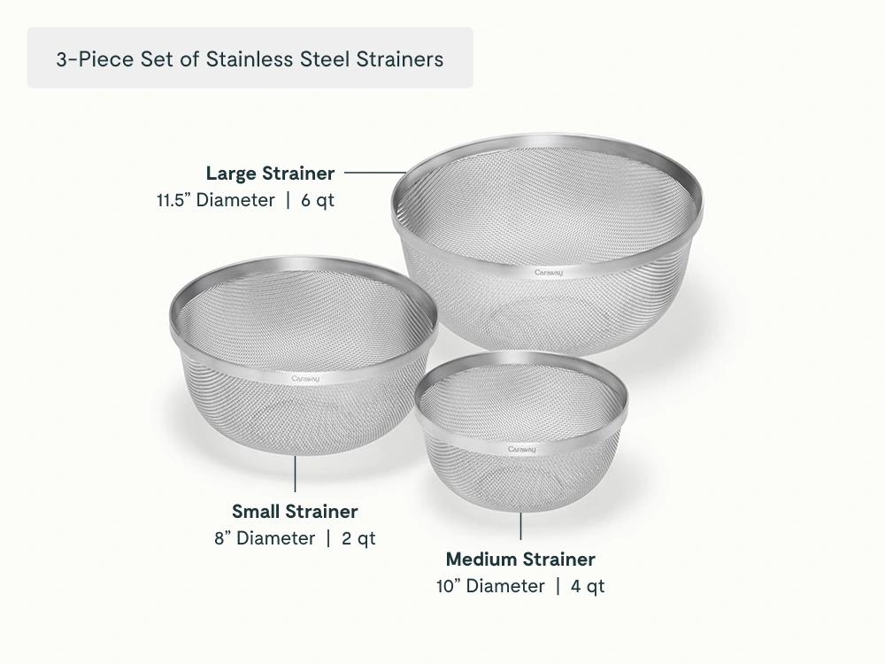 Caraway Set de Passoires Inox 3 Pièces — Grand, Moyen, Petit, Emboîtables