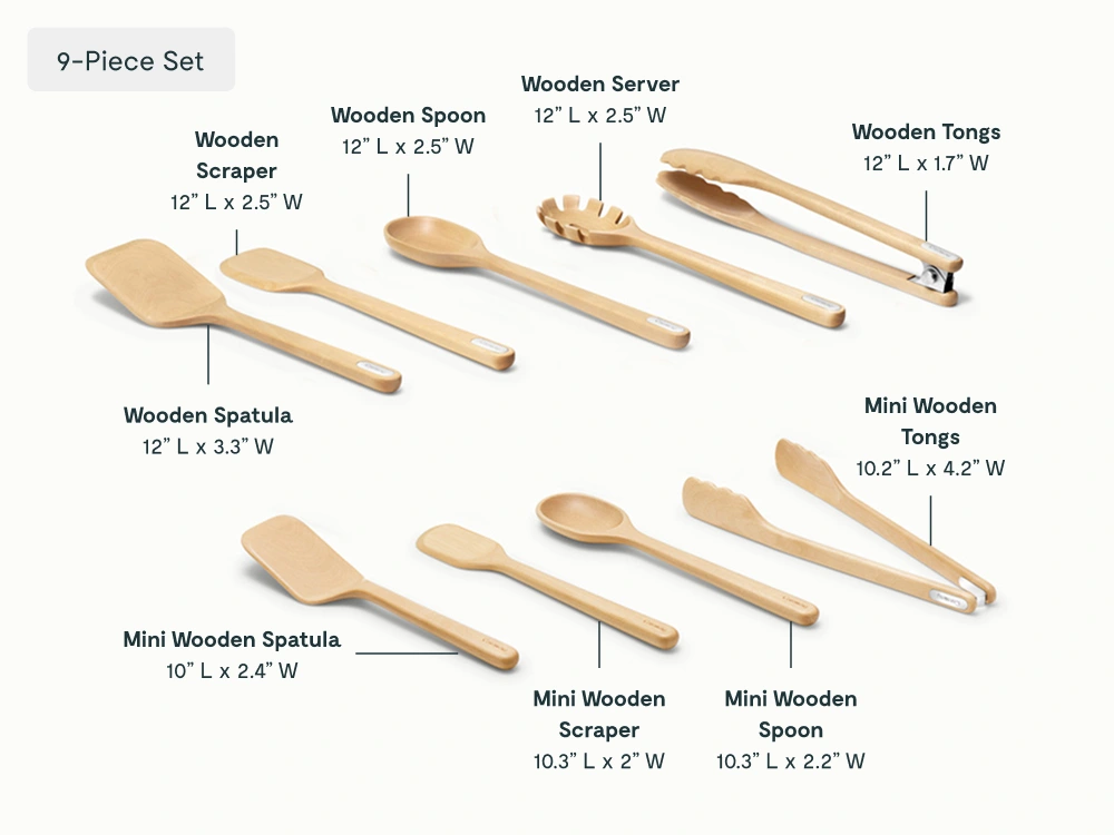 Set d'ustensiles et minis en bois Caraway (9 pièces)
